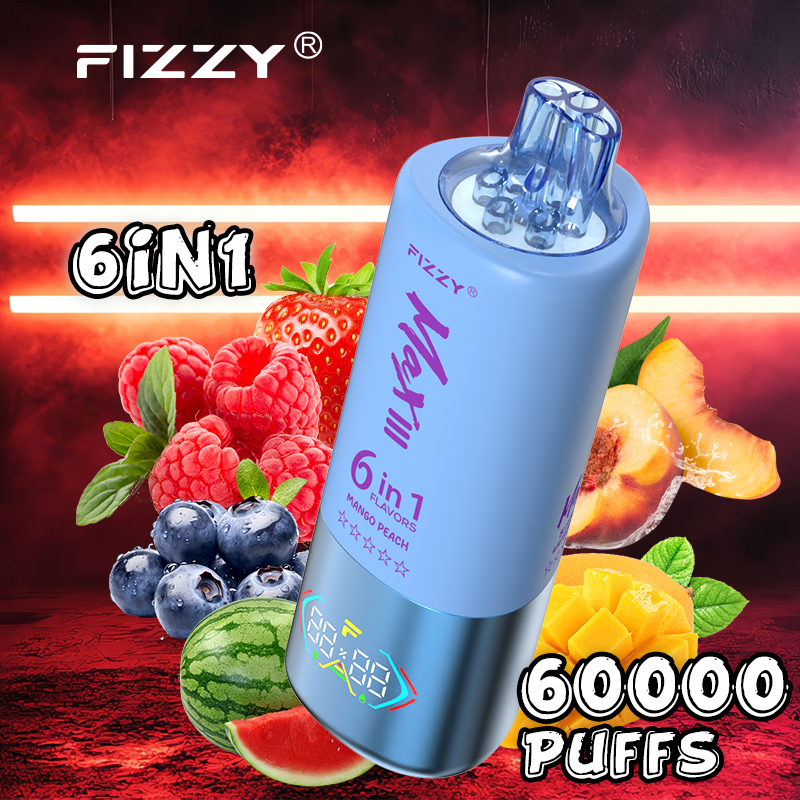 fizzy-vape.net Fizzy Max III 6in1 60K 60000 Puffs Rechargeable Disposable Vape – Strawberry Raspberry & Mango Peach & Blueberry Watermelon – 10pcs