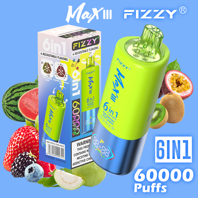 fizzy-vape.net Fizzy Max III 6in1 60K 60000 Puffs Rechargeable Disposable Vape – Mixed Berry & Kiwi Passion Fruit Guava & Strawberry Watermelon – 10pcs