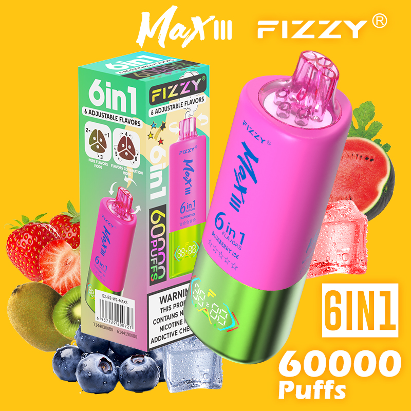 fizzy-vape.net Fizzy Max III 6in1 60K 60000 Puffs Rechargeable Disposable Vape – Strawberry Kiwi & Blueberry Ice & Watermelon Ice – 10pcs
