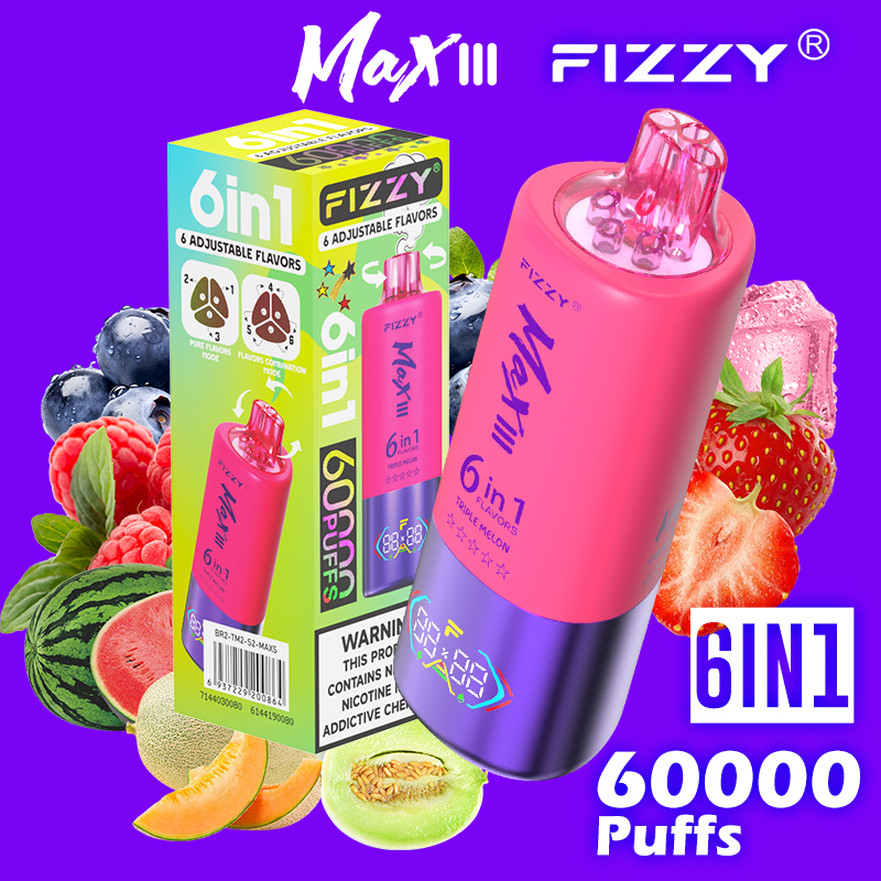 fizzy-vape.net Fizzy Max III 6in1 60K 60000 Puffs Rechargeable Disposable Vape – Blueberry Raspberry & Triple Melon & Strawberry Ice – 10pcs