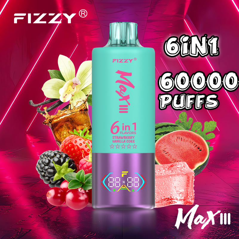 fizzy-vape.net Fizzy Max III 6in1 60K 60000 Puffs Rechargeable Disposable Vape – Watermelon Ice & Strawberry Vanilla Coke & Mixed Berry – 10pcs