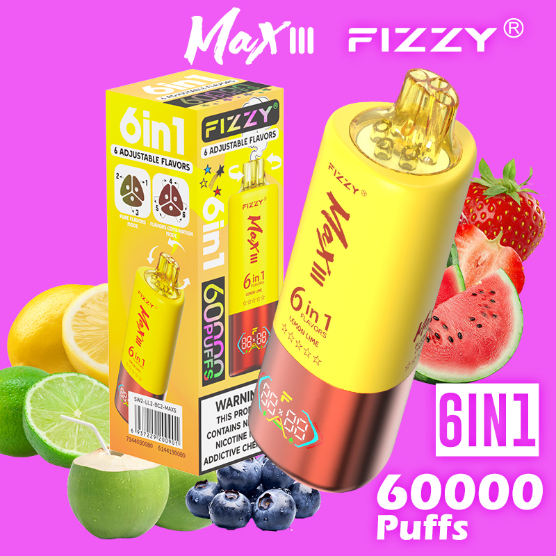 fizzy-vape.net Fizzy Max III 6in1 60K 60000 Puffs Rechargeable Disposable Vape – Strawberry Watermelon & Lemon Lime & Blueberry Coconut – 10pcs