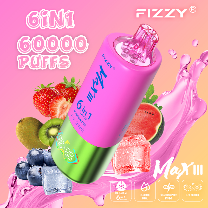 fizzy-vape.net Fizzy Max III 6in1 60K 60000 Puffs Rechargeable Disposable Vape – Strawberry Kiwi & Blueberry Ice & Watermelon Ice – 10pcs